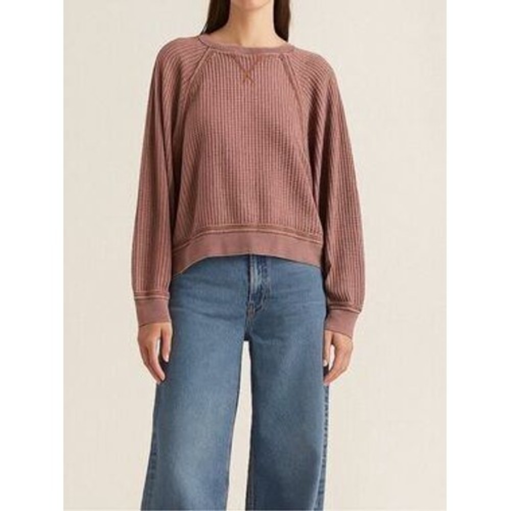 Z SUPPLY Waffle Knit Top‎ Womens Small Pink Thermal Dolman Sleeve ZT203631
